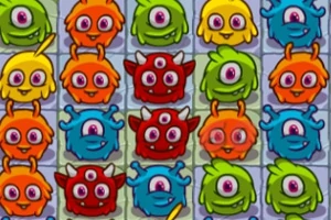 Kolorowe, uśmiechnięte potworki o różnych kształtach i kolorach ułożone w siatkę