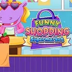 Hipopotam w okularach serduszkach obsługujący kasę w supermarkecie