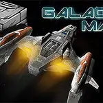 Statek kosmiczny oświetlony żółtym światłem lecący w przestrzeni kosmicznej pomiędzy metalowymi platformami z napisem Galactic Maze