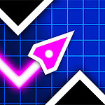 Różowy oświetlony strzałka odbijająca się od czarnych przeszkód na niebieskim tle z siatką