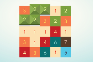 Kolorowa plansza z numerowanymi kwadratami w różnych odcieniach zieleni, pomarańczu, czerwieni i niebieskiego