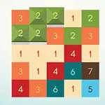 Kolorowa plansza z numerowanymi kwadratami w różnych odcieniach zieleni, pomarańczu, czerwieni i niebieskiego