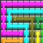 Kolorowe linie tworzące labirynt na ciemnoszarym tle z drobnymi kropkami