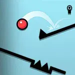 Czerwona kulka skacząca po czarnych platformach na niebieskim tle