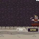 Krasnolud w hełmie z kilofem stoi obok kolorowych bloków i kamiennej ściany, z liczbami u dołu