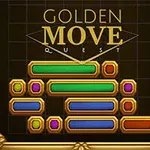 Złote i wielokolorowe prostokątne bloki ułożone w stos na czarnym tle z napisem GOLDEN MOVE QUEST