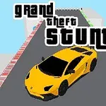Żółty sportowy samochód na torze wyścigowym z napisem grand theft stunt na niebieskim tle