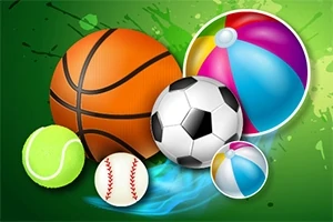 Piłki sportowe na zielonym tle, w tym do koszykówki, piłki nożnej, tenisa, baseballu i plażowa