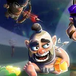 Trzech animowanych bohaterów w dynamicznych pozach, dwóch z nich ubranych w kostiumy z akcesoriami, biegnących przez fantastyczny, jasny krajobraz