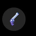 Fioletowy rewolwer na czarnym tle w okrągłym obramowaniu