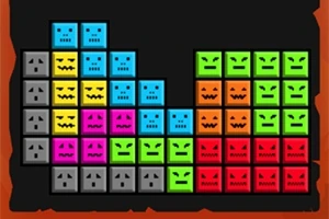 Kolorowe, uśmiechnięte i poważne kwadraty ułożone na czarnym tle w różnych układach