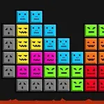 Kolorowe, uśmiechnięte i poważne kwadraty ułożone na czarnym tle w różnych układach