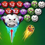 Kolorowe, upiorne twarze ukazane na zielonym tle, z centralną postacią z czerwoną strzałką wskazującą ku górze