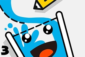 Kreskówkowy obrazek z radosną szklanką wypełnianą niebieską wodą z uśmiechem i ołówkiem na górze