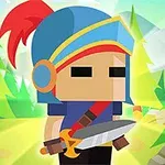 Postać w niebieskim hełmie z czerwonym piórem i mieczem w ręce na tle zielonego lasu