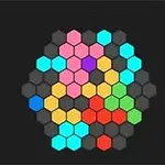 Kolorowe sześciokąty ułożone w okrąg na czarnym tle