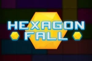 Napis Hexagon Fall na tle kolorowych prostokątów i żółtych heksagonów