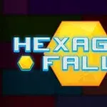 Napis Hexagon Fall na tle kolorowych prostokątów i żółtych heksagonów
