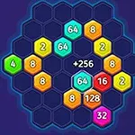 Kolorowe, sześciokątne płytki z liczbami na ciemnoniebieskim tle, ułożone w kształt plastra miodu