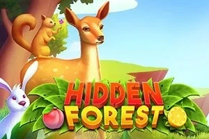 Sarenka, wiewiórka i królik na tle zielonego lasu z napisem Hidden Forest
