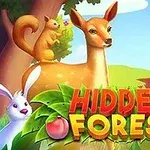 Sarenka, wiewiórka i królik na tle zielonego lasu z napisem Hidden Forest