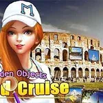 Młoda kobieta w białej czapce z daszkiem na tle Koloseum z kolorowym napisem World Cruise