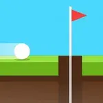 Biała kula tocząca się po zielonym trawniku w kierunku czerwonej flagi umieszczonej nad dołkiem