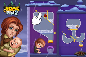 Kobieta trzymająca dziecko na tle lodowych instalacji i zębatego wilka, z dzieckiem siedzącym obok wiadra