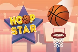 Koszykówka lecąca w stronę kosza na tle gwiazdy z napisem