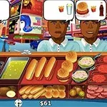 Grupa klientów przy ulicznym straganie z jedzeniem, z myślą o zamówieniach hot-dogów, frytek i napojów