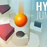 Pomarańczowa kula unosi się nad różnymi kształtami geometrycznymi na tle napisu HYPER JUMP 3D