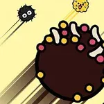 Duża, ciemna kula z wyrostkami i kolorowymi kropkami pośrodku, otoczona różnorodnymi, animowanymi postaciami na jasnym tle