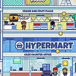 Wielopoziomowy budynek z kolorowymi postaciami, monetami i różnymi oznaczeniami wskazującymi poziomy oraz funkcje w ramach wnętrza supermarketu