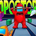 Czerwony bohater w skafandrze kosmicznym z toporem, otoczony innymi postaciami w kolorowych strojach na tle zielonego napisu