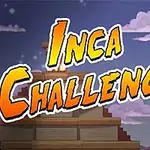 Napis Inca Challenge na tle schodkowej piramidy z chmurami na nocnym niebie, z symbolami inkaskimi po bokach