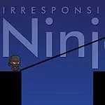 Czarna postać ninja stoi na platformie z wysuniętym kijem, na tle napisu Irresponsible Ninja