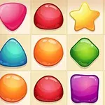 Kolorowe kształty takie jak serca, gwiazda, koła i kwadraty ułożone w siatce na beżowym tle