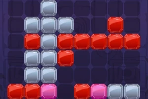 Kolorowe, błyszczące bloki o różnych kształtach ułożone na ciemnym tle