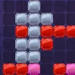 Kolorowe, błyszczące bloki o różnych kształtach ułożone na ciemnym tle