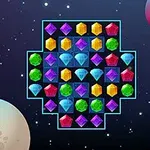 Kolorowe klejnoty ułożone w geometrycznym wzorze na tle kosmosu z widocznymi planetami