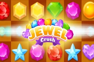Kolorowe klejnoty ułożone w siatce z napisem Jewel Crush pośrodku