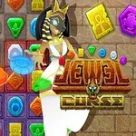 Kolorowe klejnoty na siatce z postacią w egipskim stylu i napisem Jewel Curse