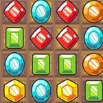 Kolorowe klejnoty w różnych kształtach w siatce, uporządkowane na brązowym tle