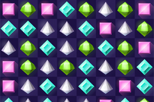 Kolorowe klejnoty w kształcie diamentów, piramid i sześcianów w odcieniach różu, zieleni, błękitu i bieli na ciemnym tle