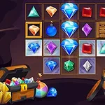 Klepsydra z różnorodnymi kolorowymi klejnotami, drewnianą beczką pełną skarbów oraz otwartą skrzynią z złotymi sztabkami na ciemnym tle