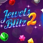 Błyszczące kolorowe klejnoty na fioletowym tle z napisem Jewels Blitz 2