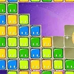 Kolorowe kwadratowe bloki z oczami ułożone na fioletowym tle w układzie przypominającym puzzel, z efektem świetlnym na środku