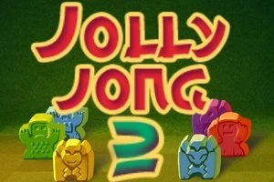 Napis Jolly Jong 2 z kolorowymi figurkami w tle na zielonym tle