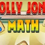 Kolorowy napis Jolly Jong Math na tle z numerami na kafelkach
