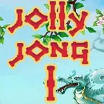 Napis Jolly Jong I w czerwono-żółtej czcionce na tle kwitnących gałęzi i niebieskiego smoka